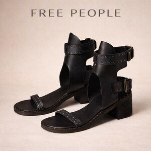 Free People  Happiness Heeled Sandal in Washed Black size 8.5M